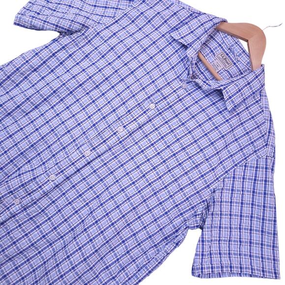 L.L. Bean Men's Short Sleeve Plaid Button-Up Shirt Sz Large Blue & White Casual - Picture 1 of 10